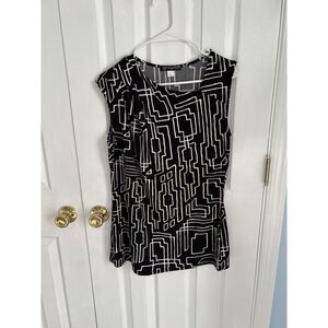 Grayson Womens Large Polyester Black/White Sleeveless‎ Blouse